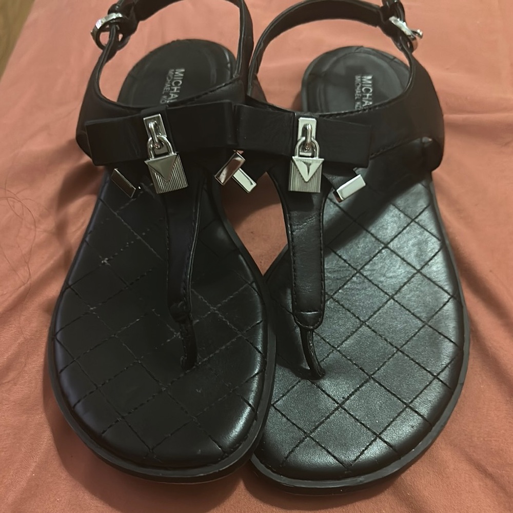 Michael Kors Black T-Strap Sandals with Quilted Sole